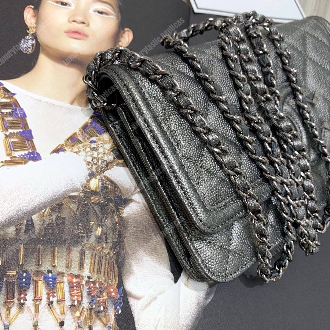 Ch*el wallet on chain – woc cc filigree grey grained calfskin