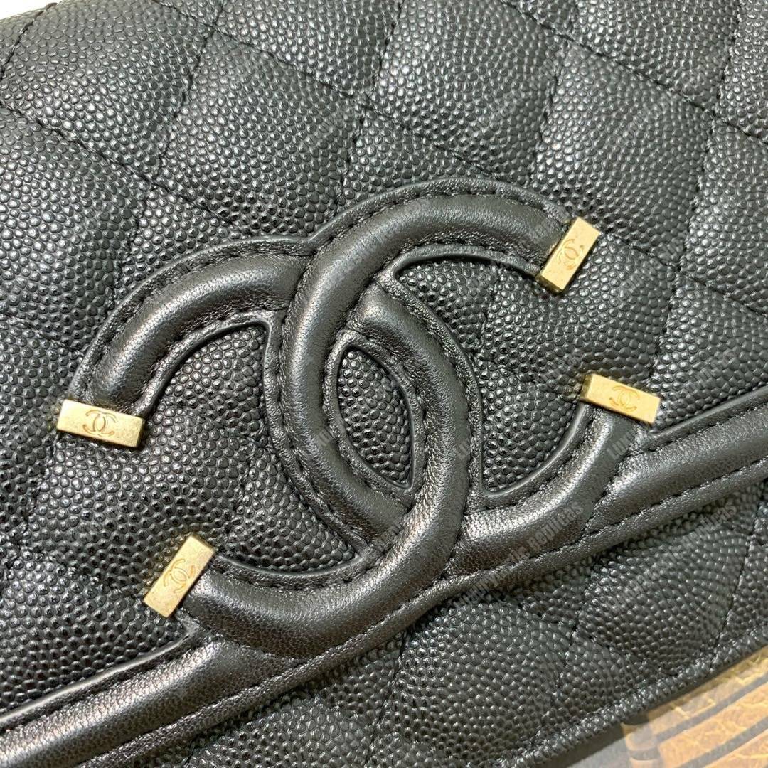 Ch*el wallet on chain – woc cc filigree black grained calfskin