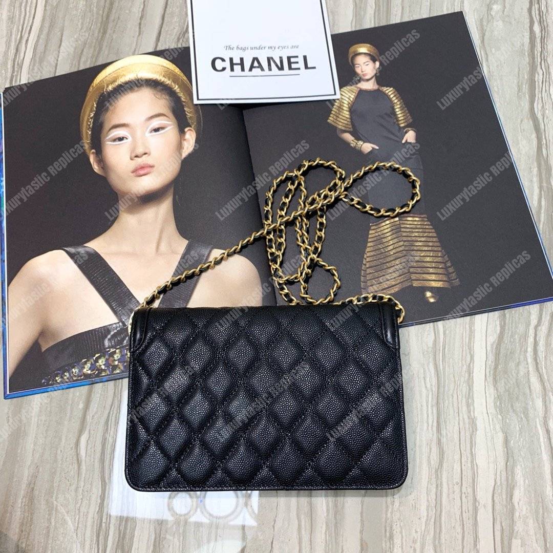 Ch*el wallet on chain – woc cc filigree black grained calfskin
