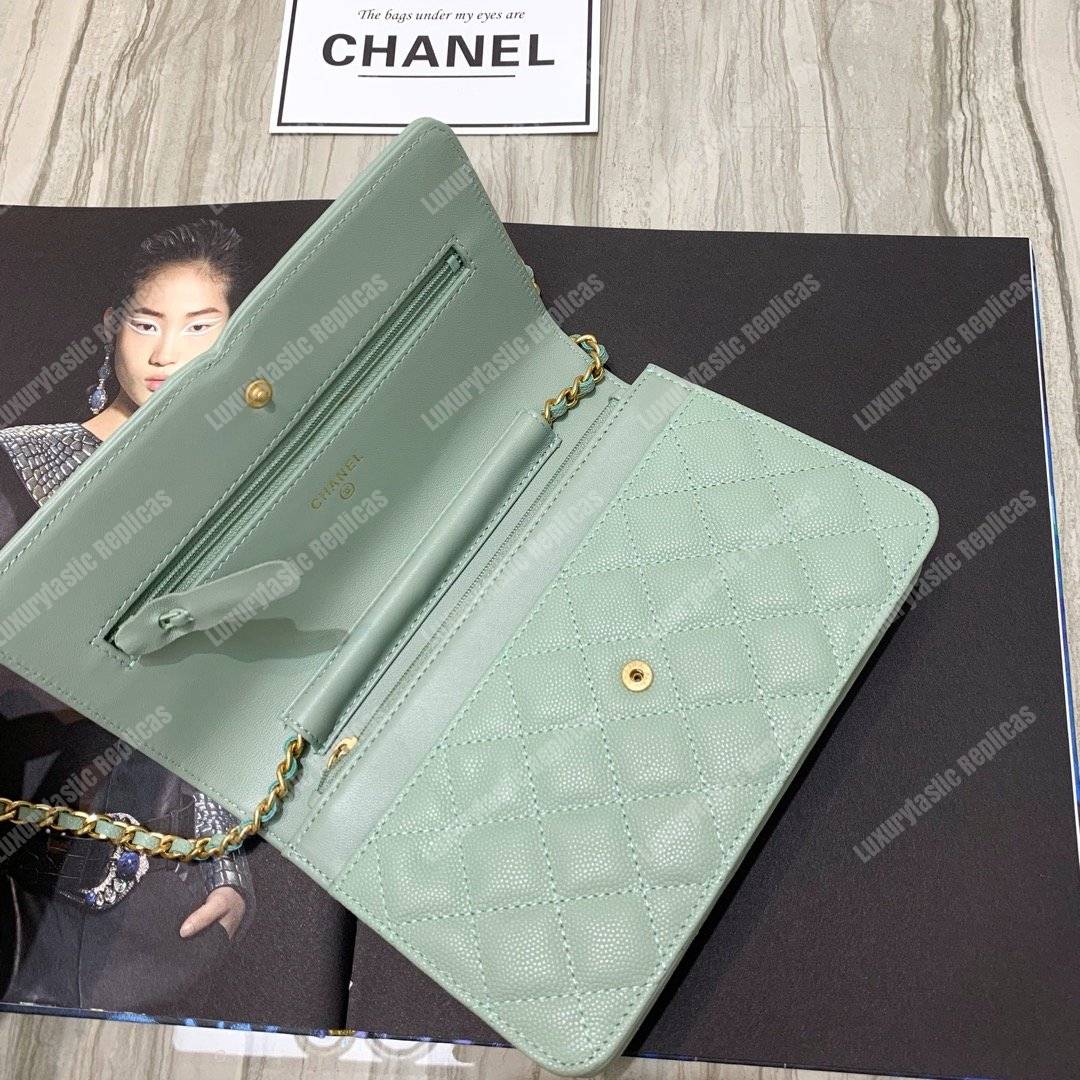 Ch*el wallet on chain – woc cc filigree seafoam green grained calfskin