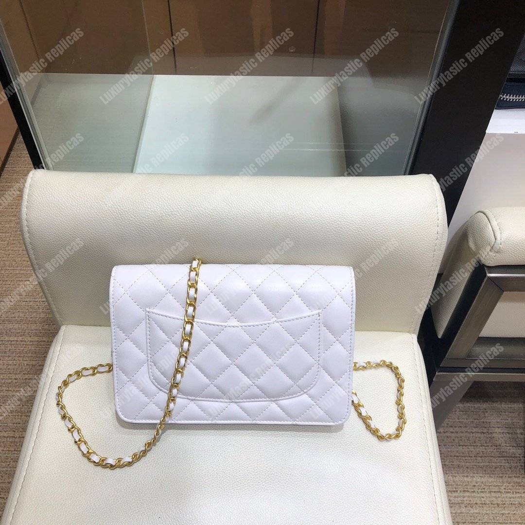 Ch*el wallet on chain – woc lambskin white braided chains