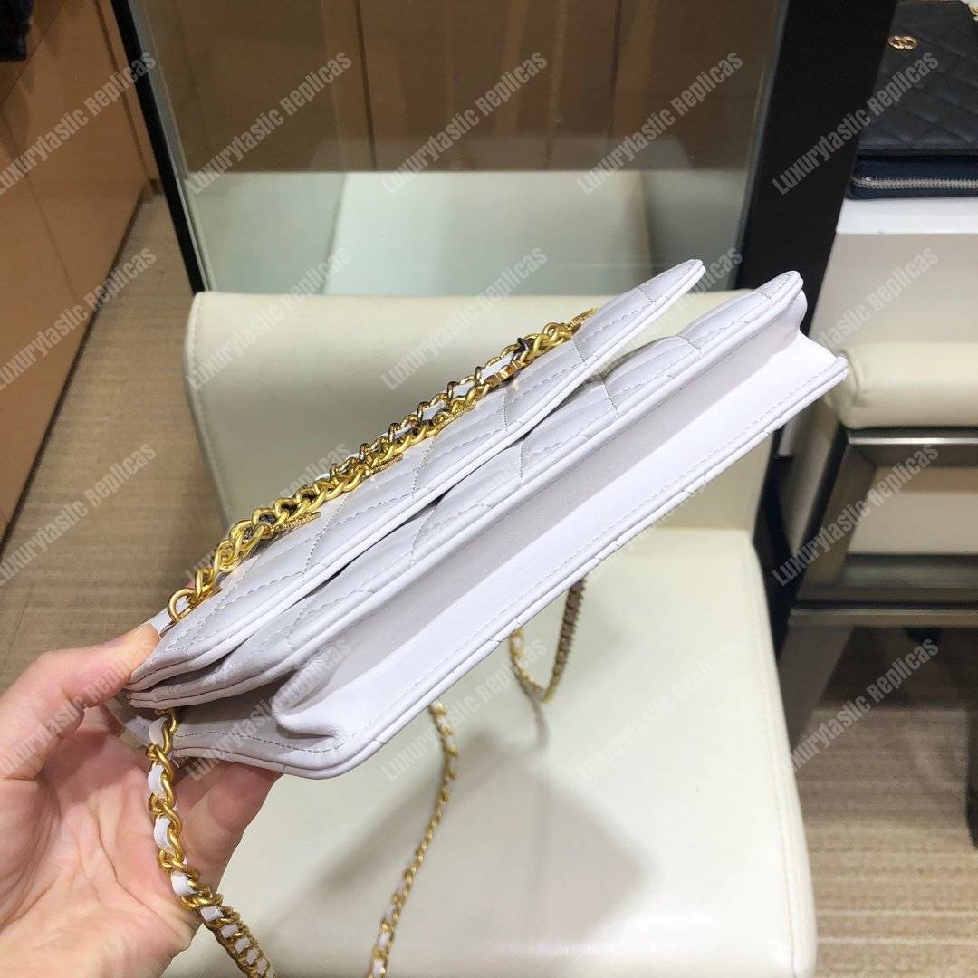 Ch*el wallet on chain – woc lambskin white braided chains
