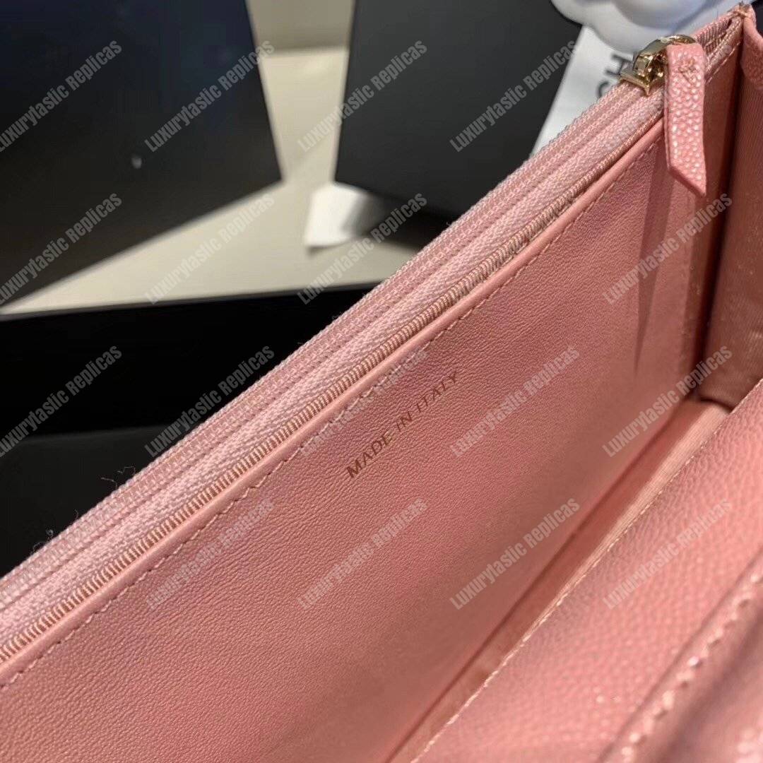 Ch*el wallet on chain – woc classic caviar gold-toned metal pink