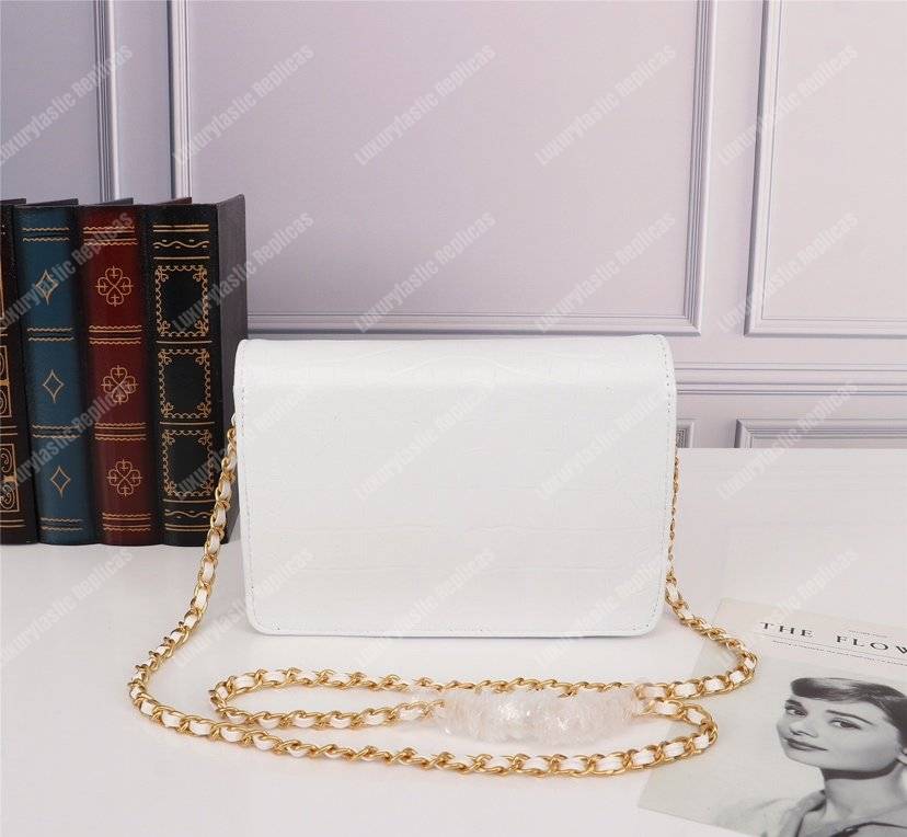 Ch*el gabrielle wallet on chain – woc crocodile embossed leather white