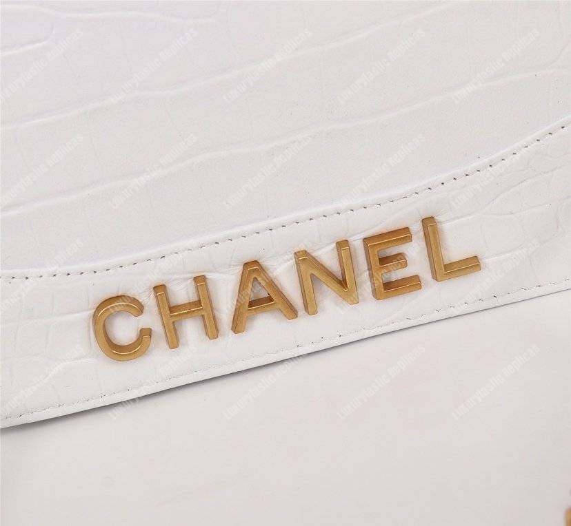 Ch*el gabrielle wallet on chain – woc crocodile embossed leather white