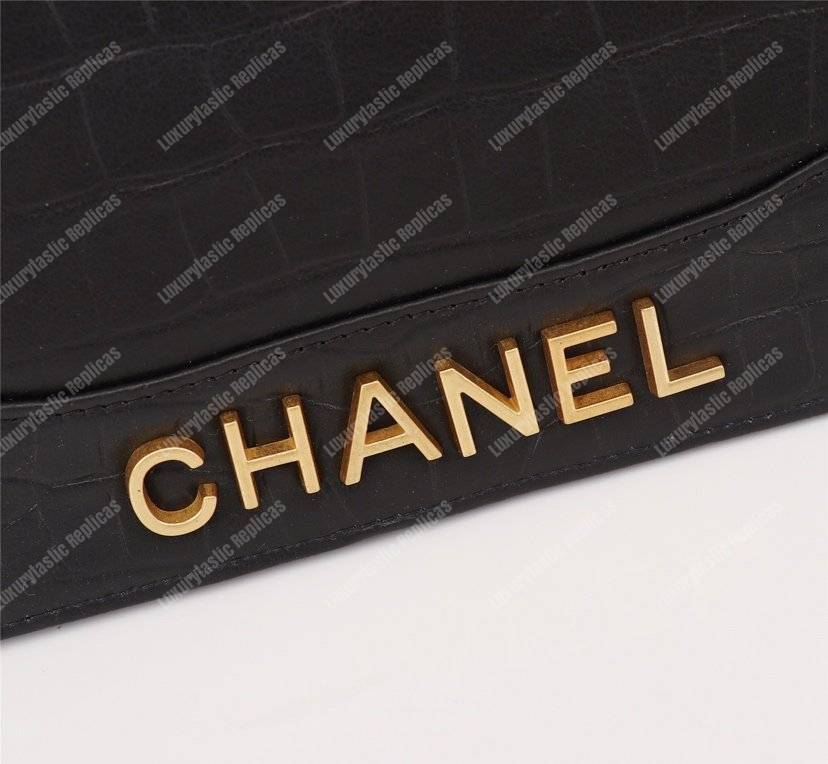 Ch*el gabrielle wallet on chain – woc crocodile embossed leather black