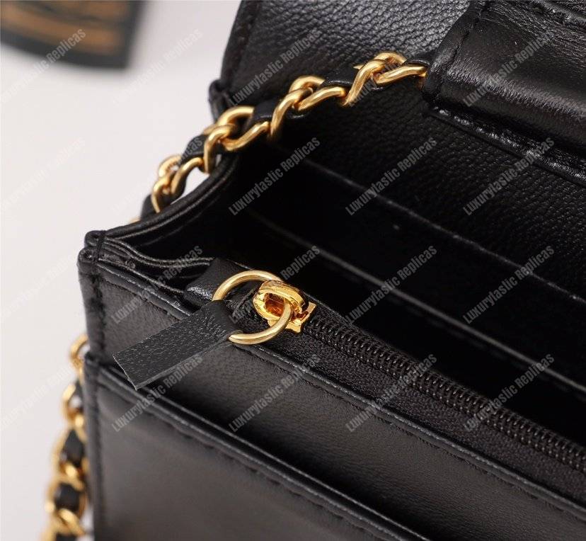 Ch*el gabrielle wallet on chain – woc crocodile embossed leather black