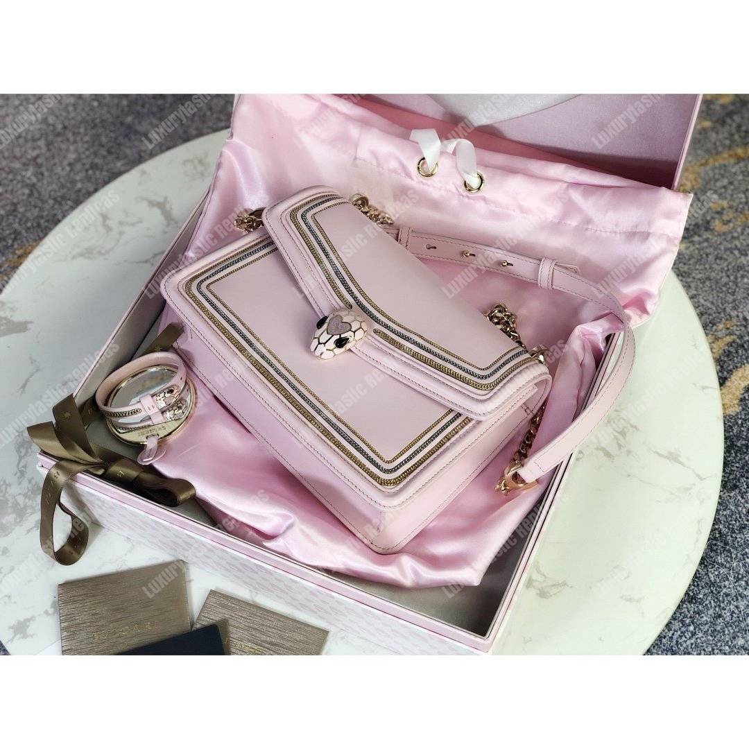 BVL Serpenti Diamond Blast Shoulder Bag Crystal Rose With Chain Motif