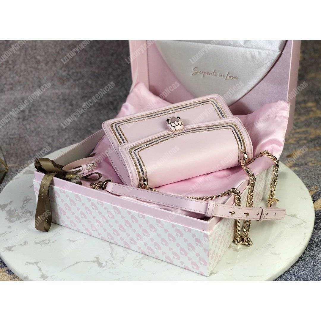BVL Serpenti Diamond Blast Shoulder Bag Crystal Rose With Chain Motif