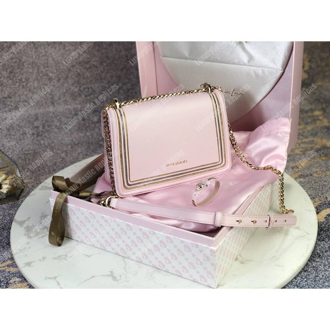 BVL Serpenti Diamond Blast Shoulder Bag Crystal Rose With Chain Motif