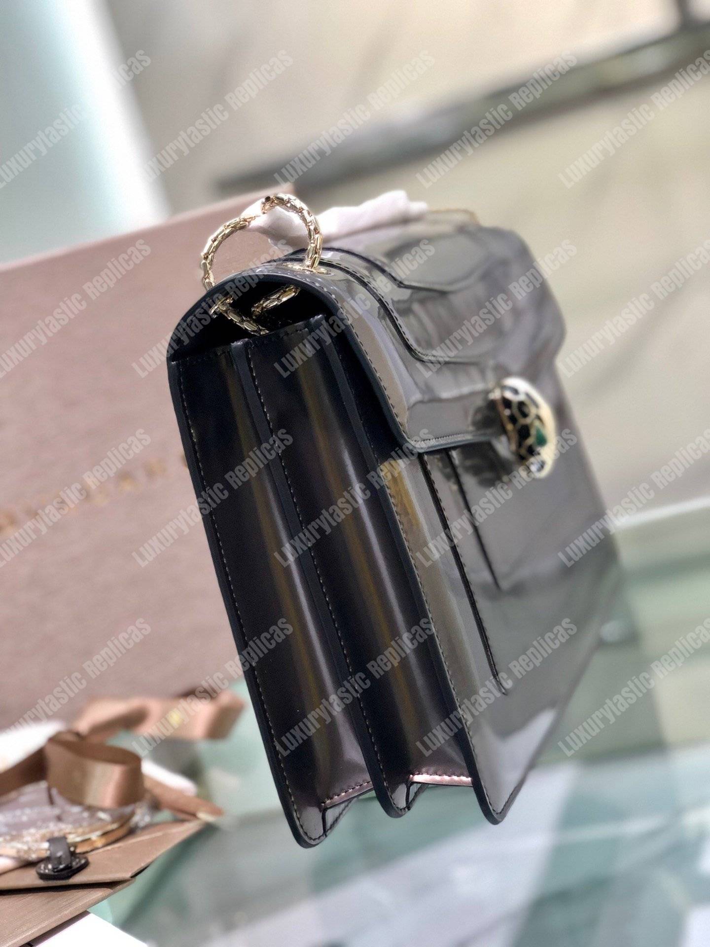 BVL Serpenti Forever Flap Cover Bag Metallic Rose Quartz