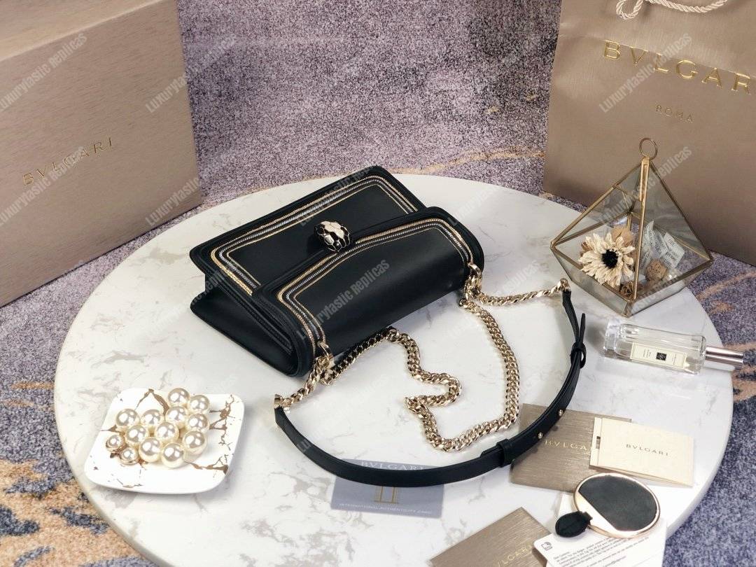 BVL Serpenti Diamond Blast Shoulder Bag Black With Chain Motif