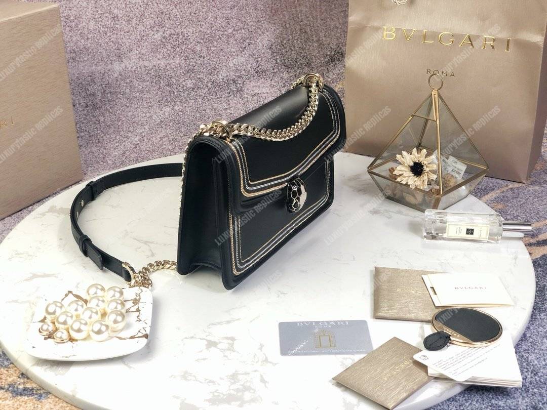 BVL Serpenti Diamond Blast Shoulder Bag Black With Chain Motif