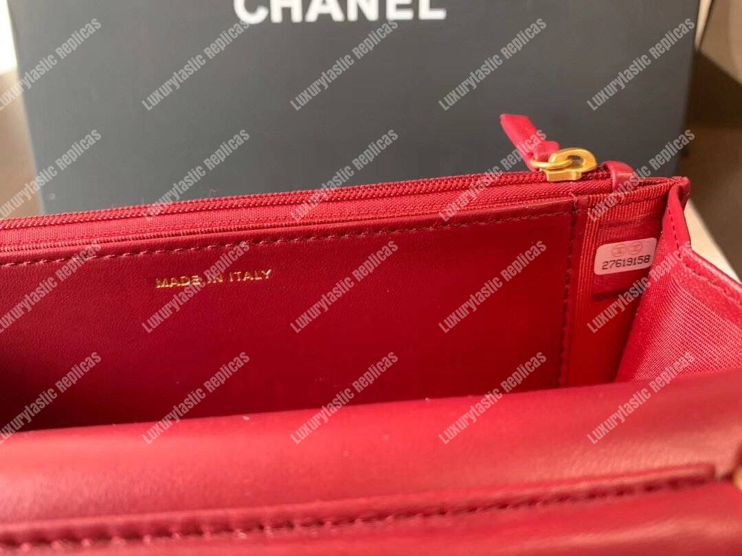 Ch*el wallet on chain – woc lambskin gold-toned metal red