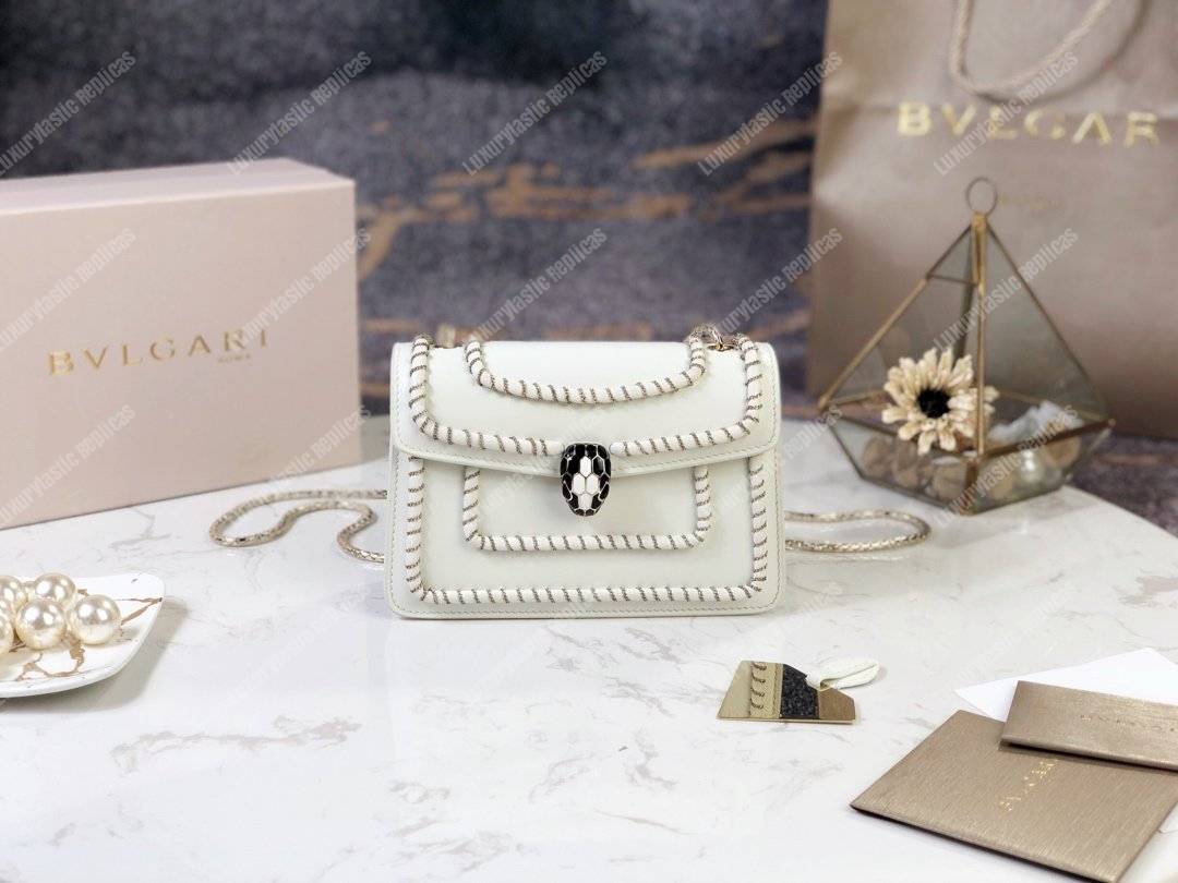 BVL Serpenti Forever Mini Bag White With Woven Chain