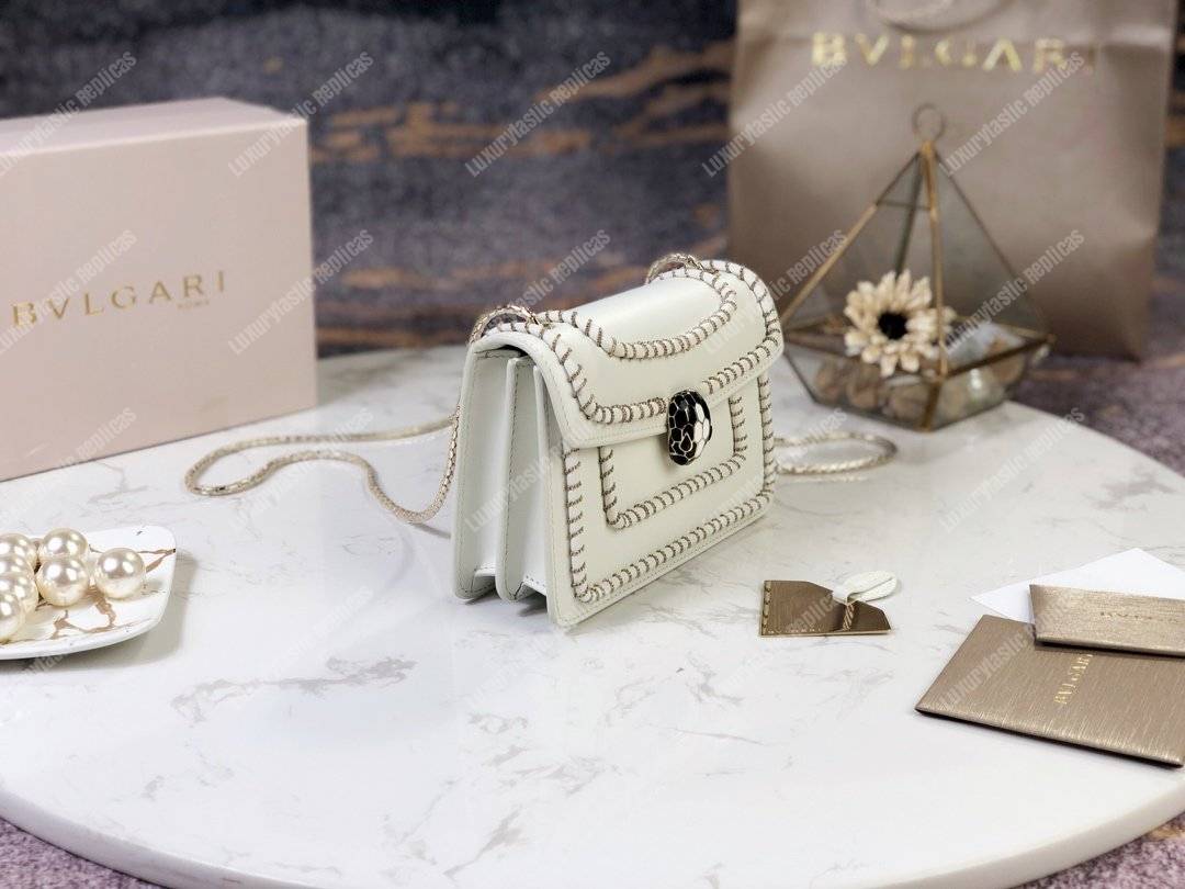 BVL Serpenti Forever Mini Bag White With Woven Chain