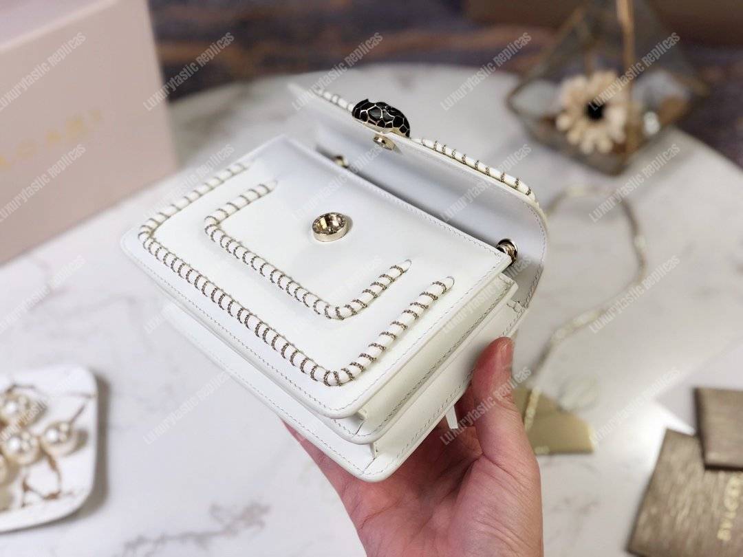 BVL Serpenti Forever Mini Bag White With Woven Chain