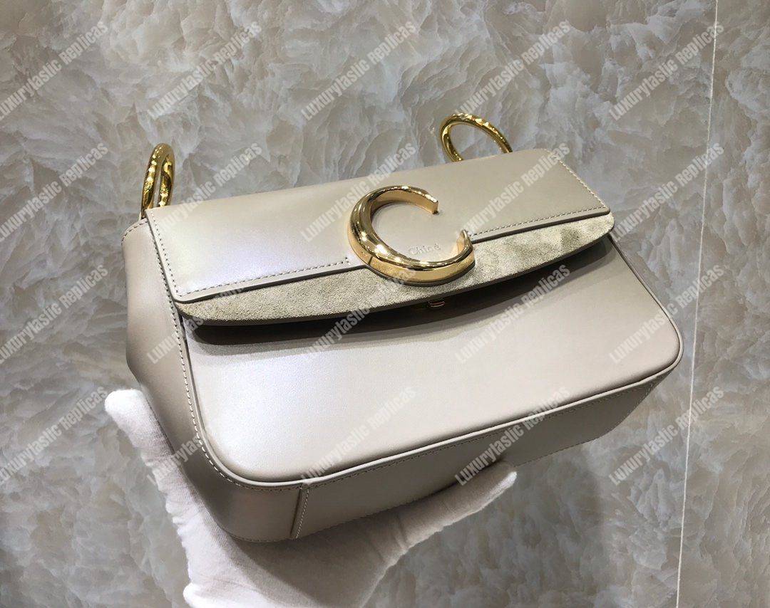 Chloe Small “C” Double Carry Bag In Shiny And Suede Calfskin Grey