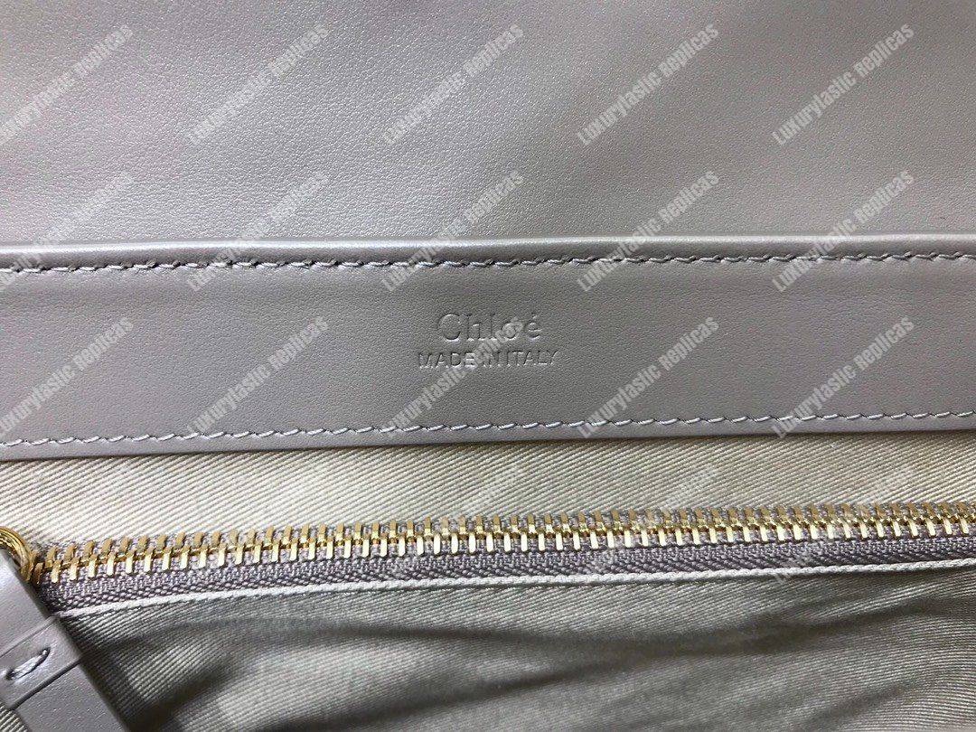 Chloe Small “C” Double Carry Bag In Shiny And Suede Calfskin Grey