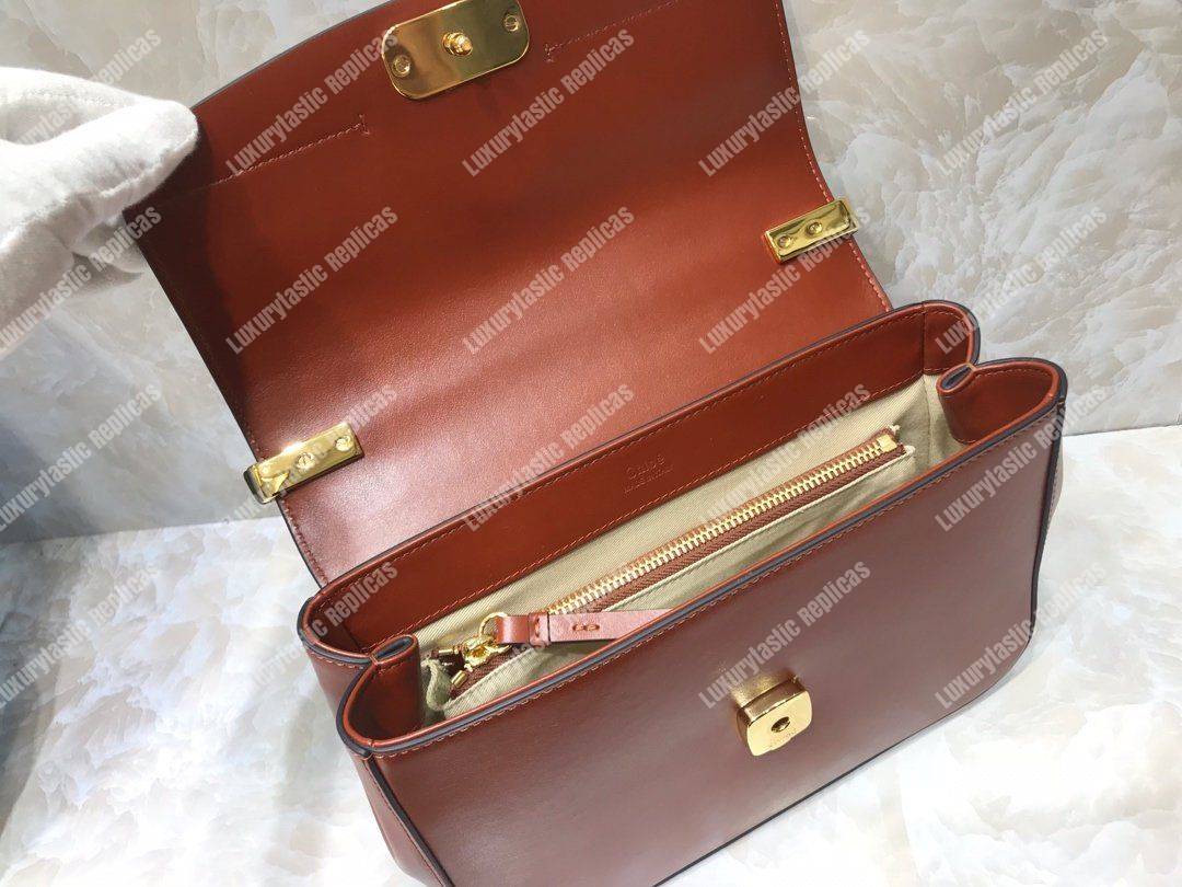 Chloe Small “C” Double Carry Bag In Shiny And Suede Calfskin Brown