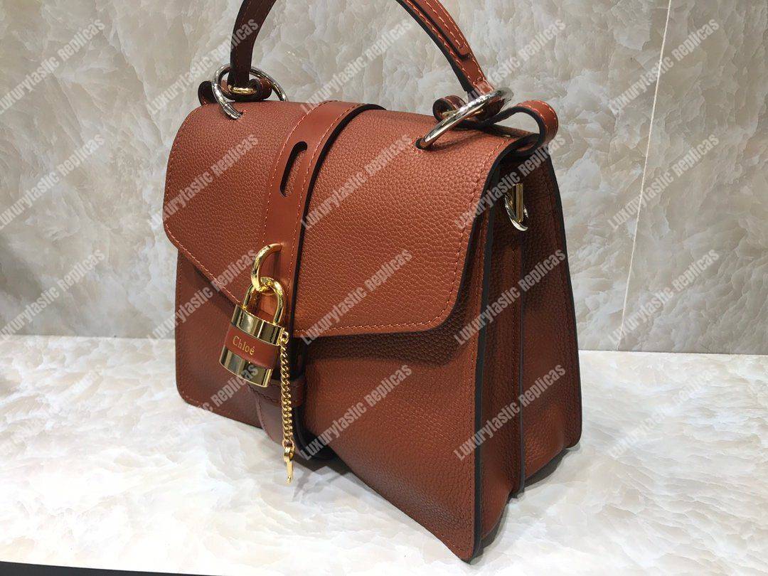 Chloe Medium Aby Day Shoulder Bag In Grained And Shiny Calfskin Brown