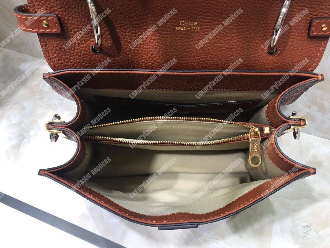 Chloe Medium Aby Day Shoulder Bag In Grained And Shiny Calfskin Brown