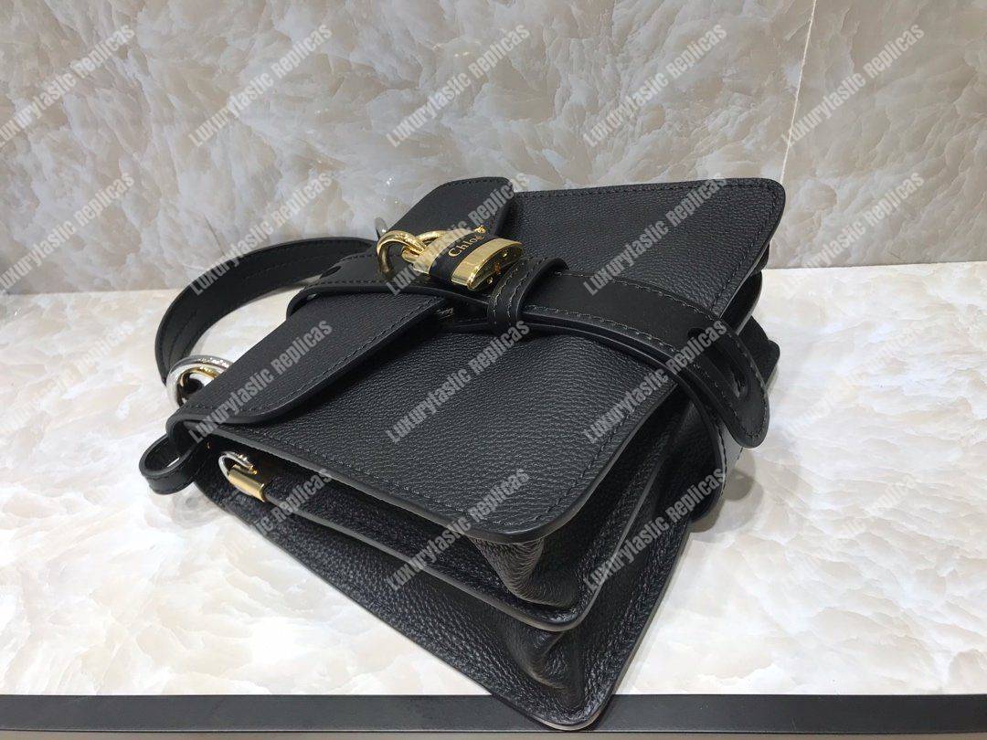 Chloe Small Aby Day Shoulder Bag In Grained And Shiny Calfskin Black