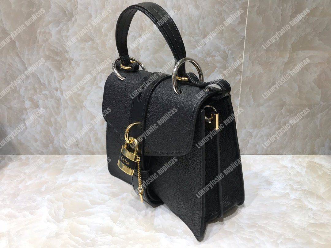 Chloe Small Aby Day Shoulder Bag In Grained And Shiny Calfskin Black