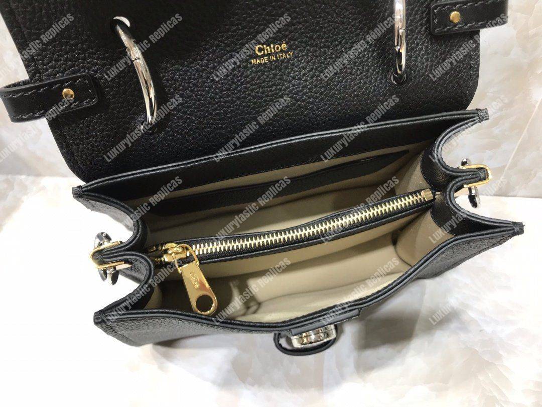 Chloe Small Aby Day Shoulder Bag In Grained And Shiny Calfskin Black