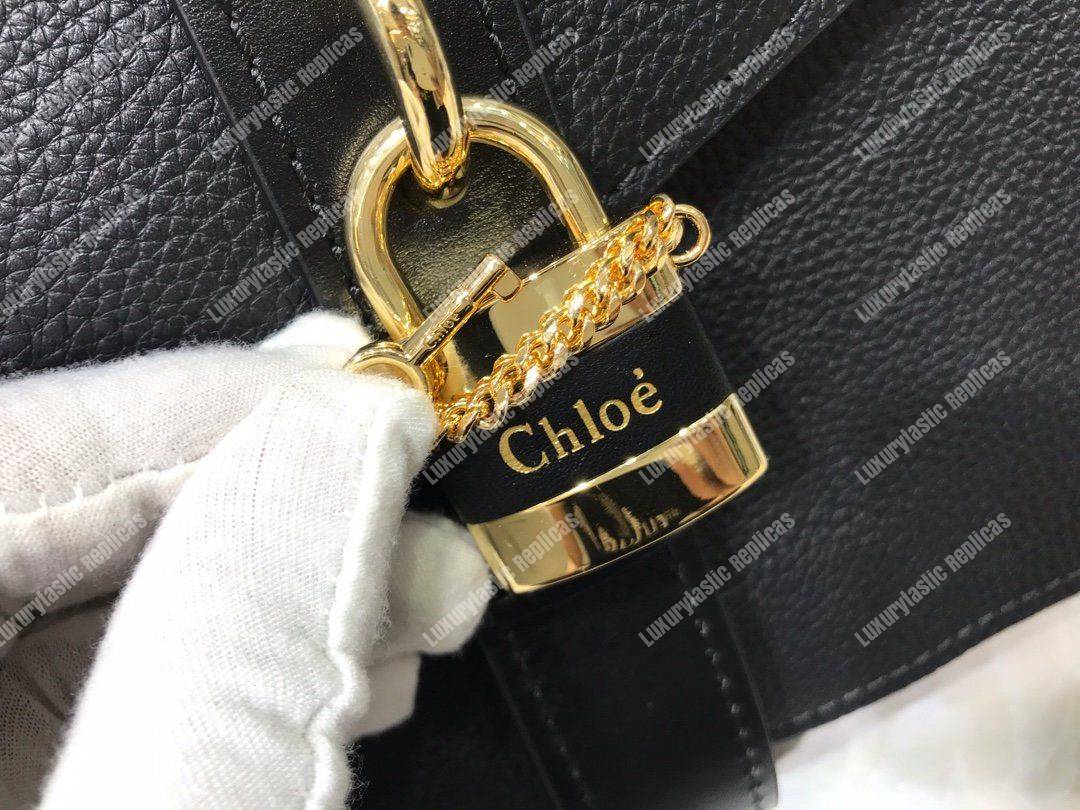 Chloe Small Aby Day Shoulder Bag In Grained And Shiny Calfskin Black