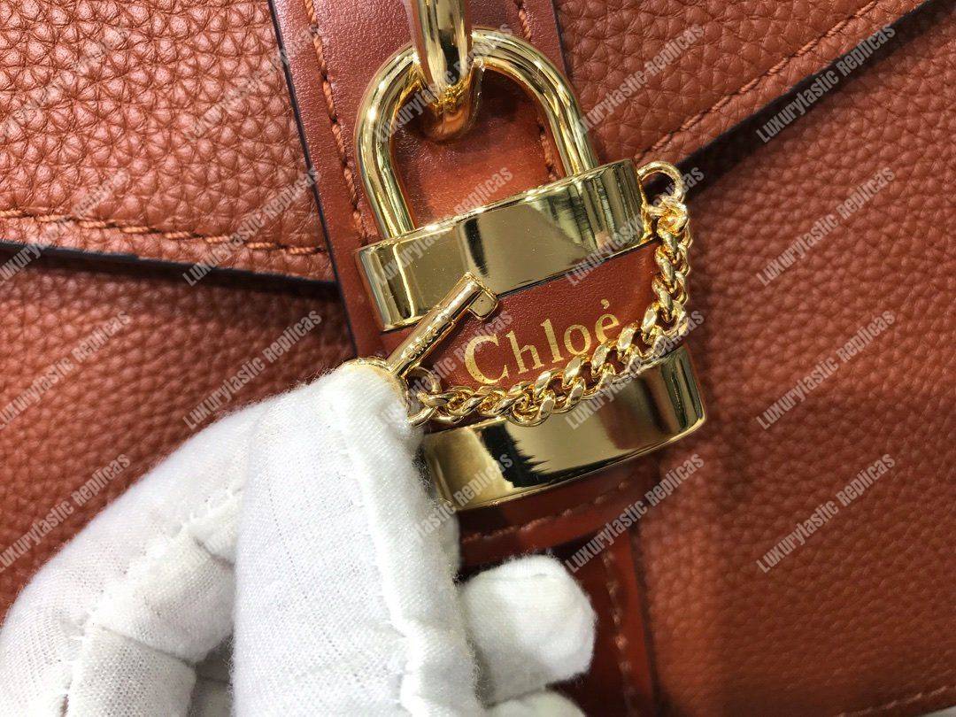 Chloe Small Aby Day Shoulder Bag In Grained And Shiny Calfskin Brown