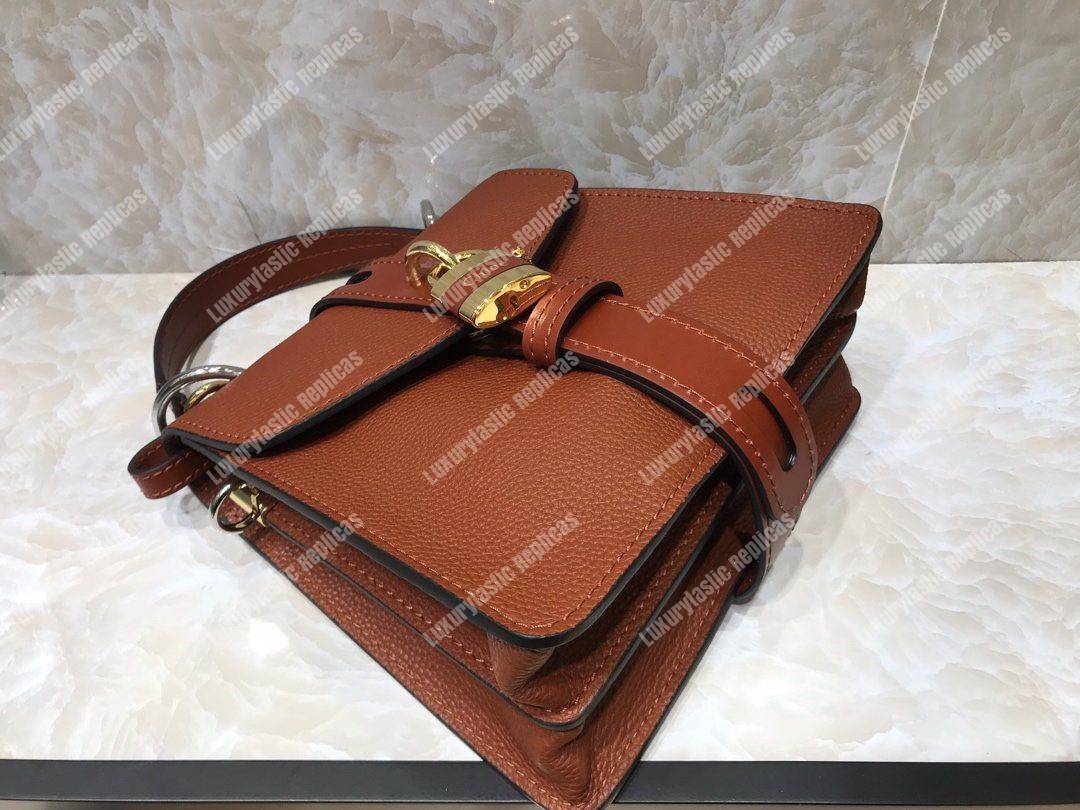 Chloe Small Aby Day Shoulder Bag In Grained And Shiny Calfskin Brown