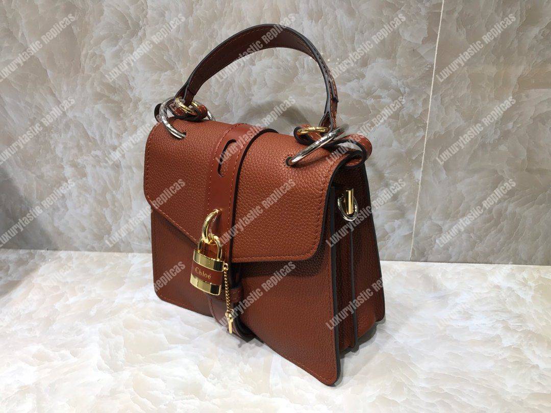 Chloe Small Aby Day Shoulder Bag In Grained And Shiny Calfskin Brown