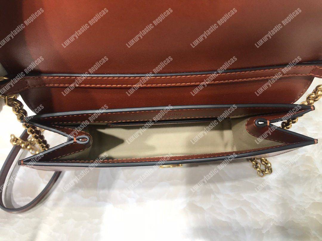 Chloe “C” Clutch With Chain In Shiny And Suede Calfskin Brown