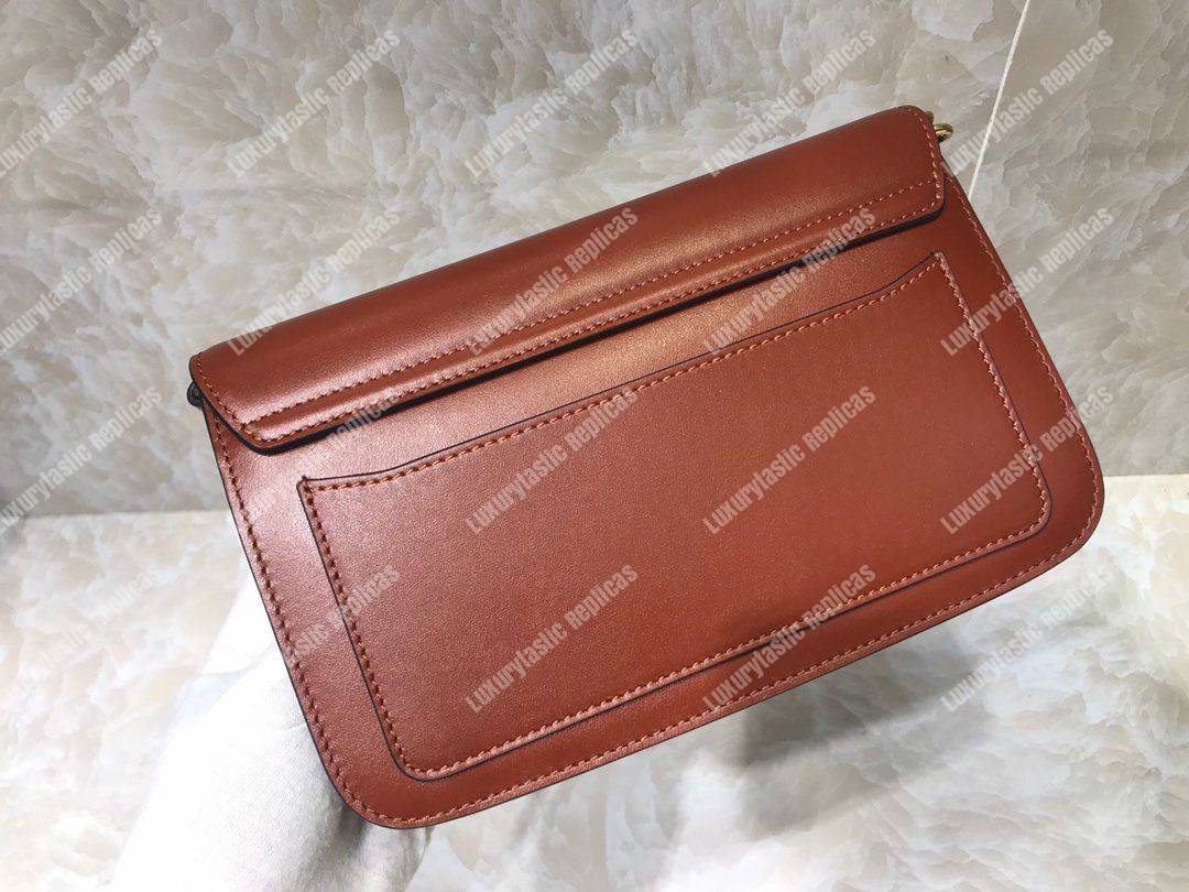 Chloe “C” Clutch With Chain In Shiny And Suede Calfskin Brown