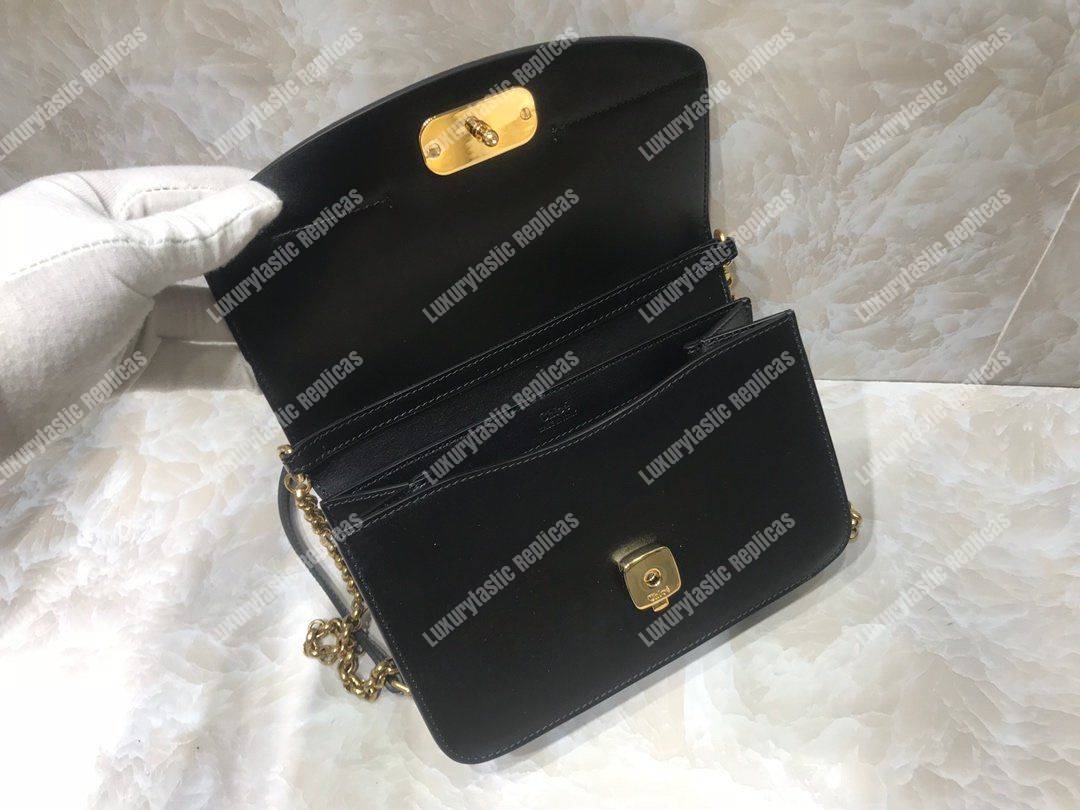 Chloe “C” Clutch With Chain In Shiny And Suede Calfskin Black