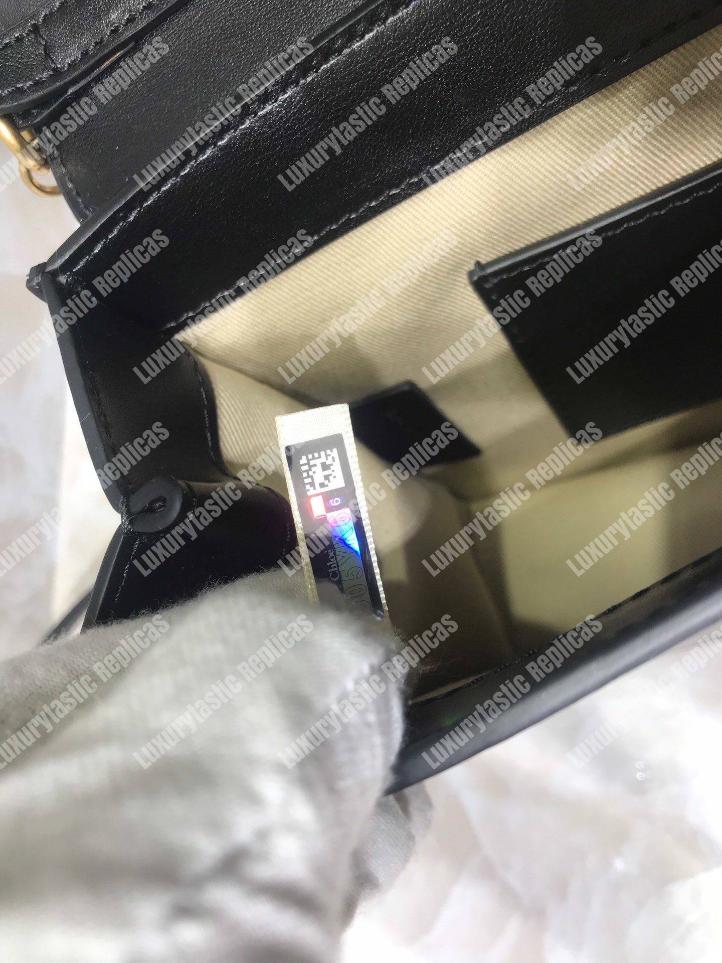 Chloe “C” Clutch With Chain In Shiny And Suede Calfskin Black