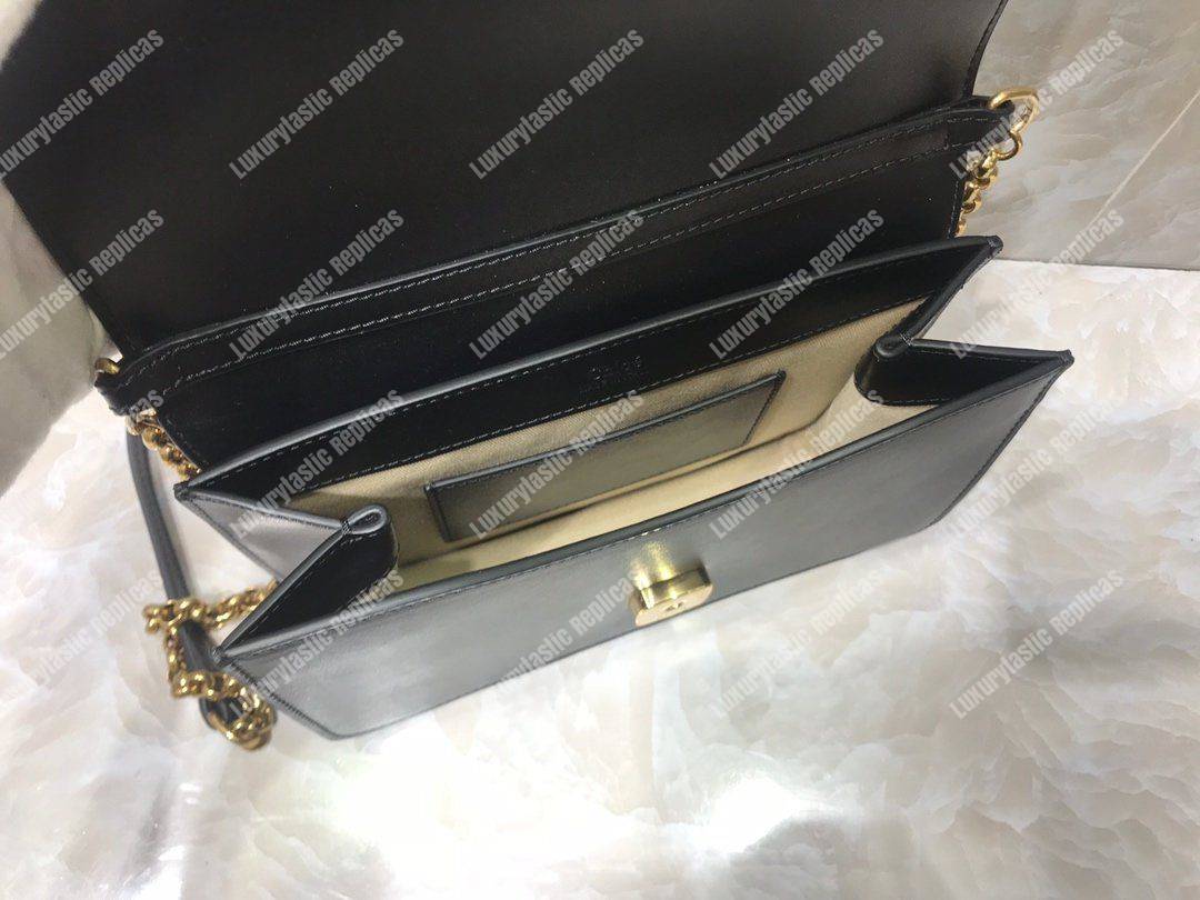 Chloe “C” Clutch With Chain In Shiny And Suede Calfskin Black