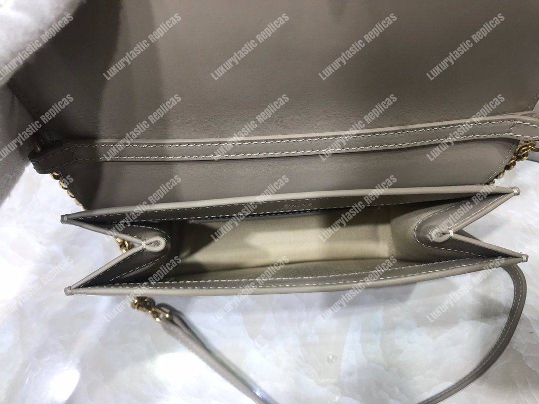Chloe “C” Clutch With Chain In Shiny And Suede Calfskin Grey