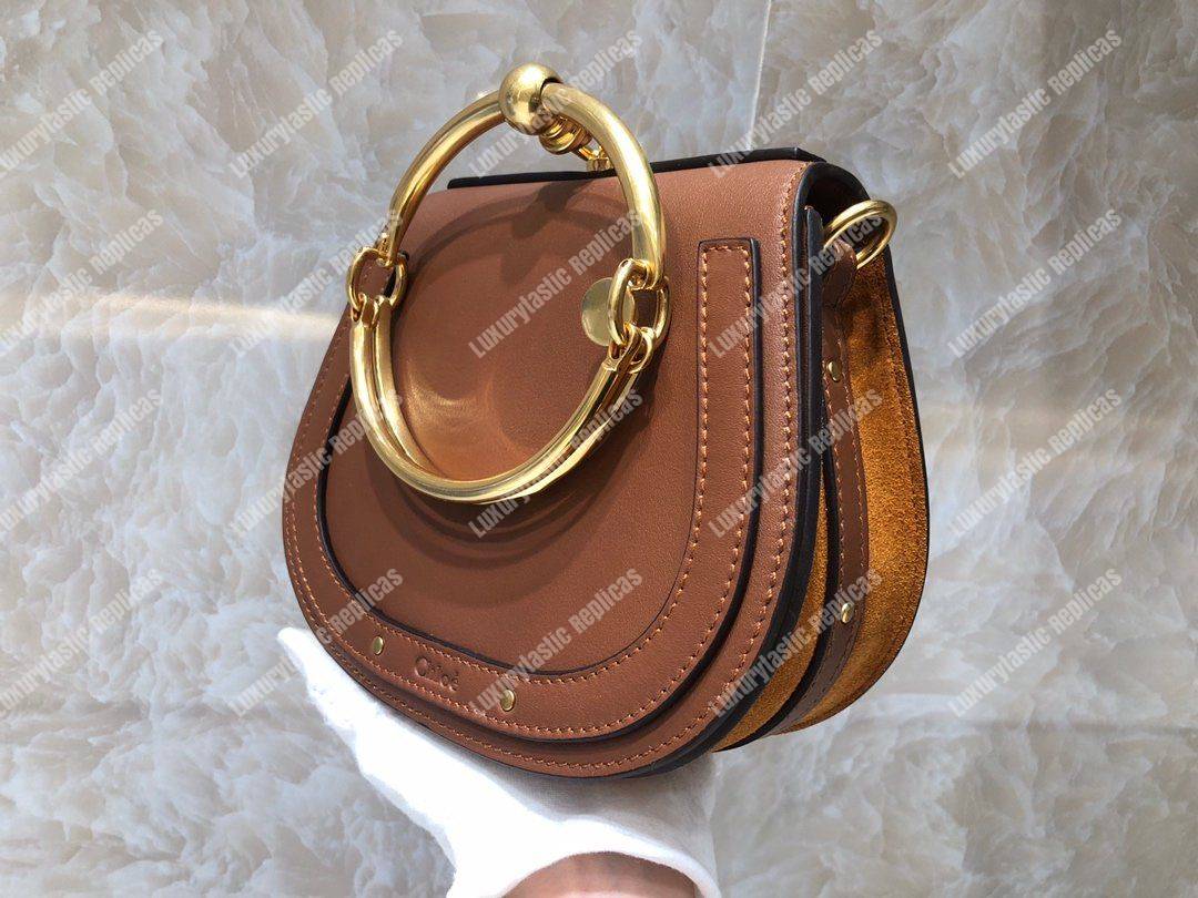 Chloe Small Nile Bracelet Bag In Smooth And Suede Calfskin Brown
