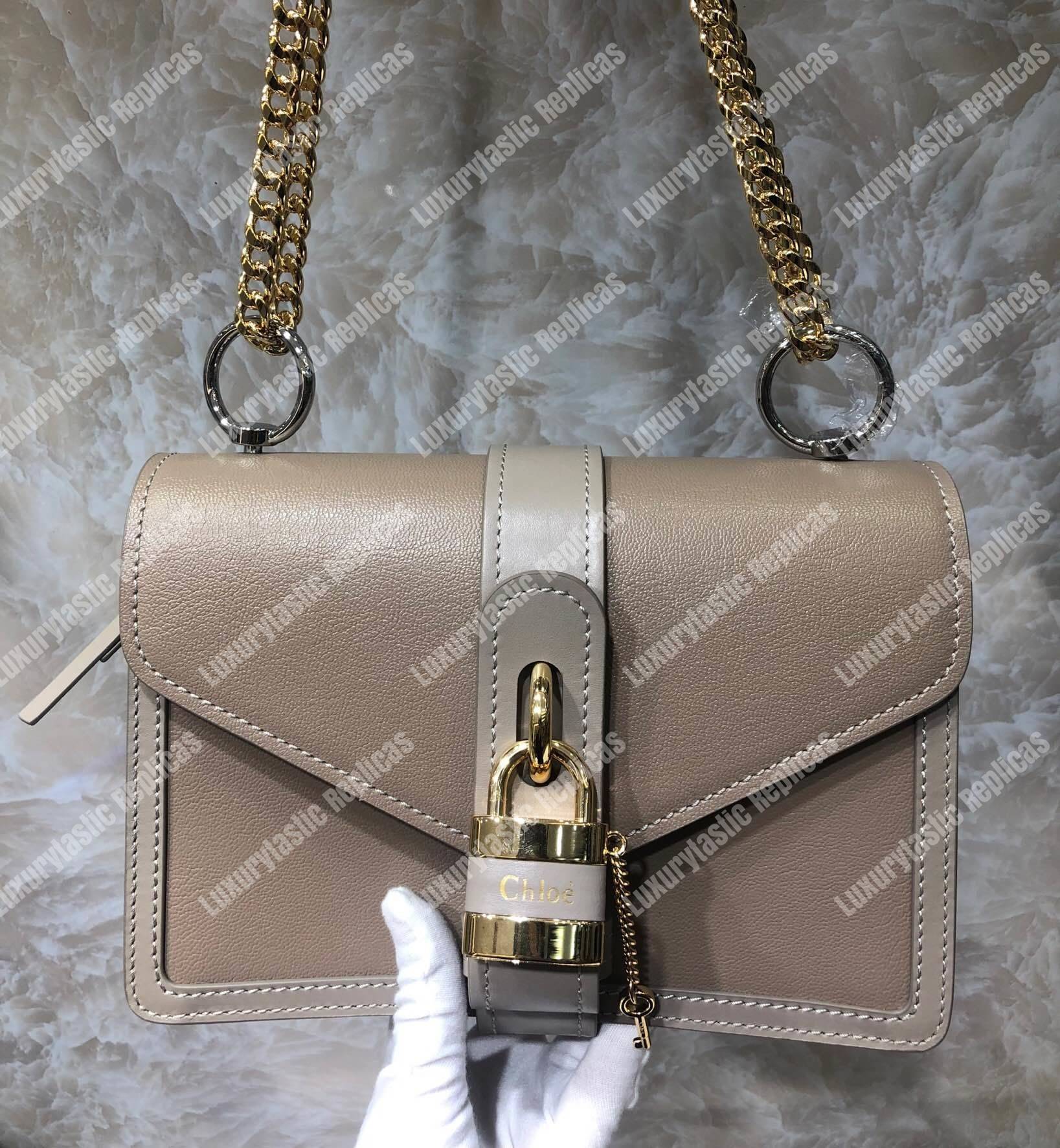 Chloe Aby Chain Shoulder Bag In Shiny Goatskin And Calfskin Grey