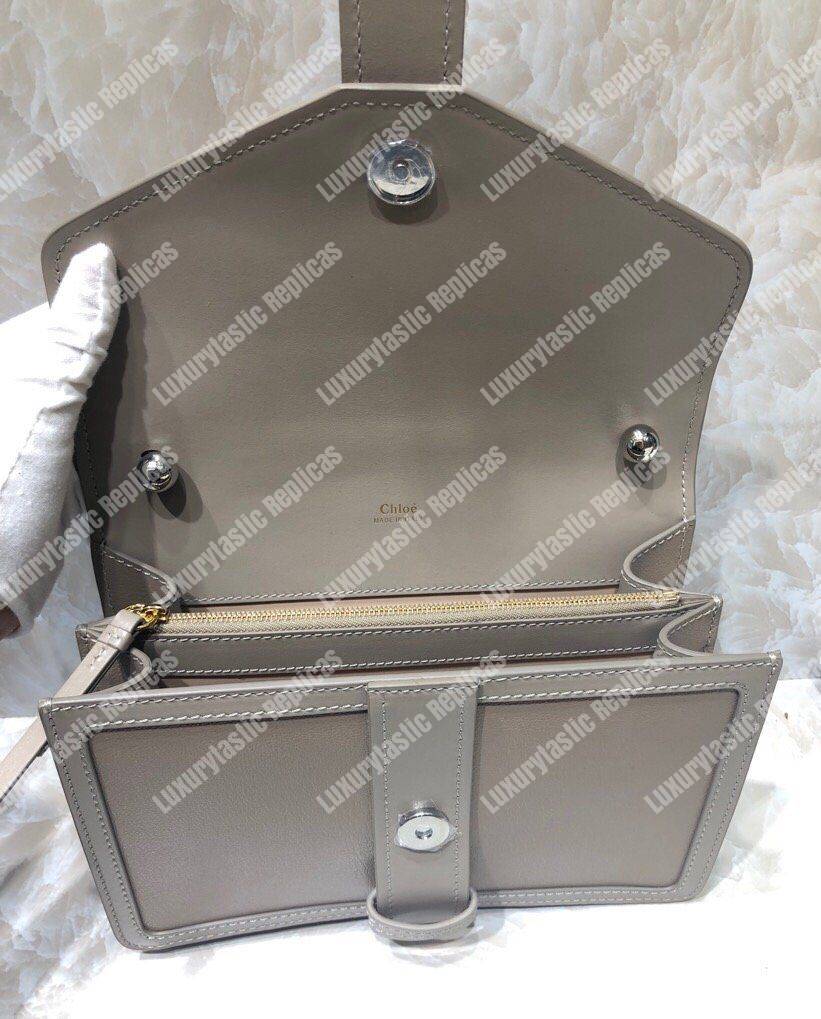 Chloe Aby Chain Shoulder Bag In Shiny Goatskin And Calfskin Grey