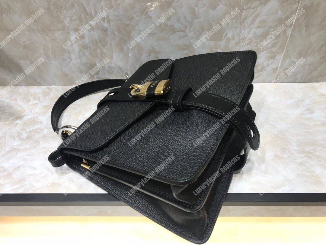 Chloe Medium Aby Day Shoulder Bag In Grained And Shiny Calfskin Black