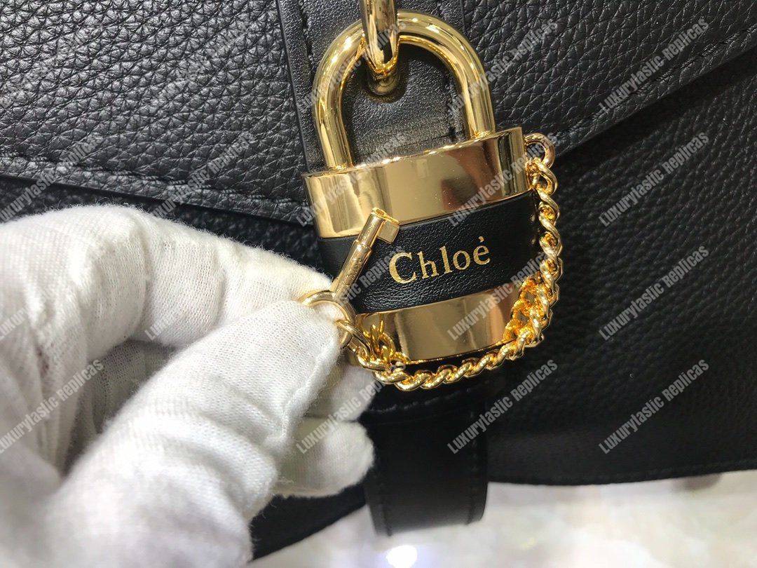 Chloe Medium Aby Day Shoulder Bag In Grained And Shiny Calfskin Black