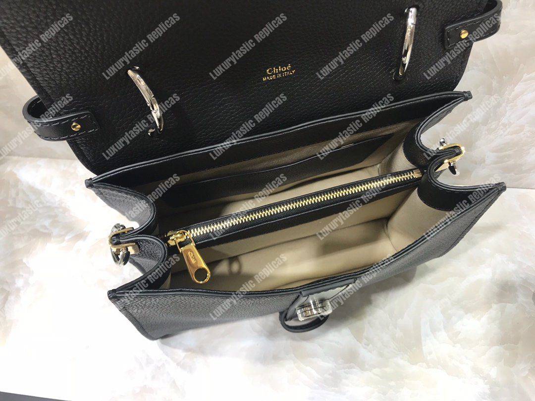 Chloe Medium Aby Day Shoulder Bag In Grained And Shiny Calfskin Black