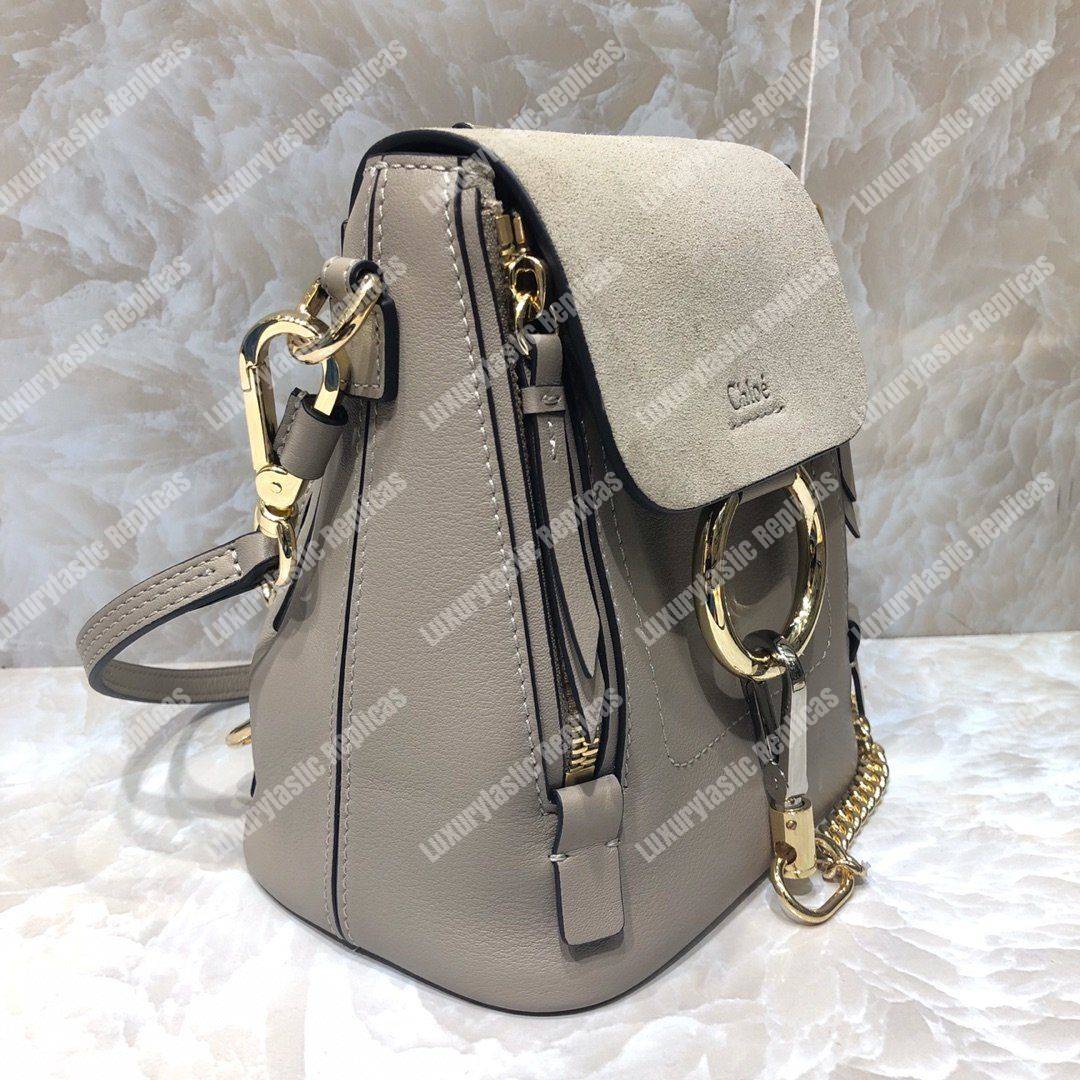 Chloe Mini Faye Backpack In Smooth And Suede Calfskin Grey