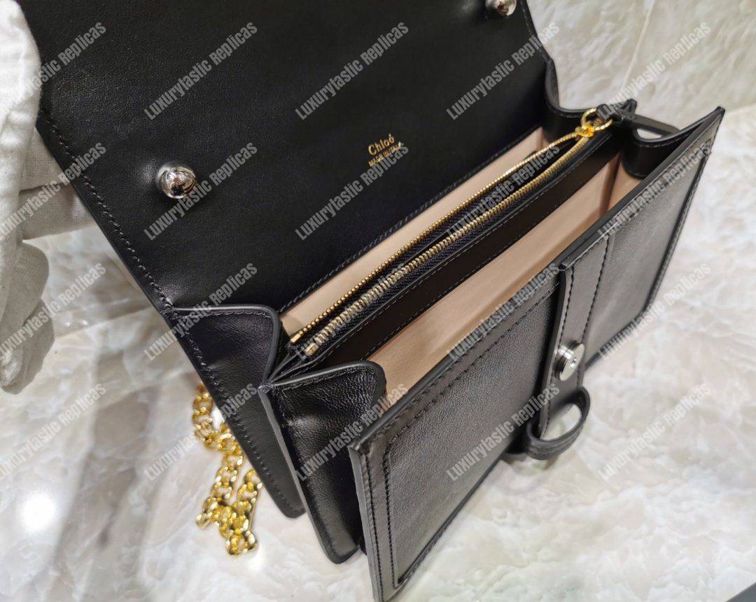 Chloe Aby Chain Shoulder Bag In Shiny Goatskin And Calfskin Black