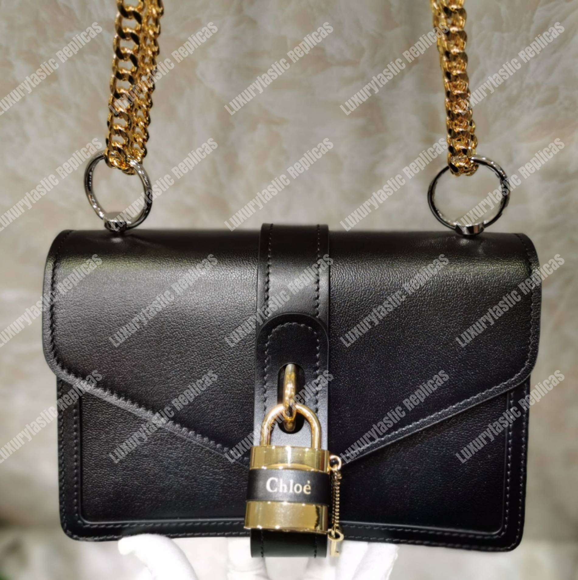 Chloe Aby Chain Shoulder Bag In Shiny Goatskin And Calfskin Black