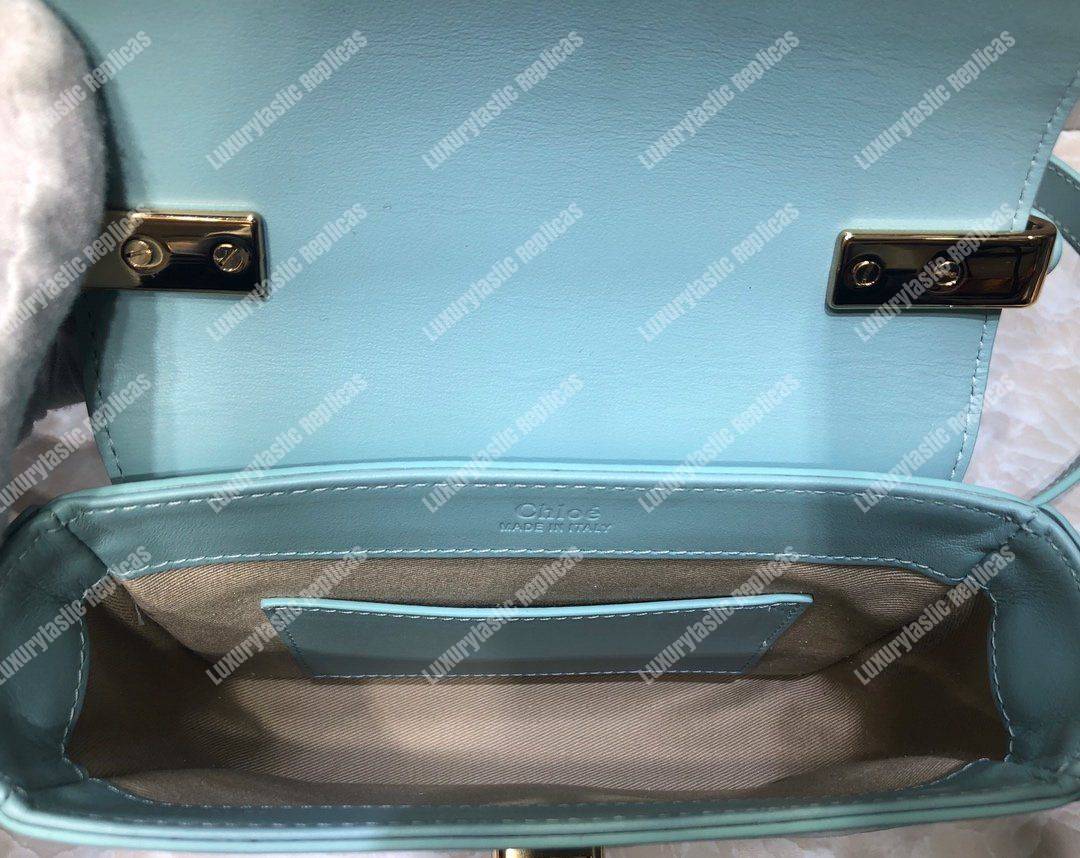 Chloe Mini Chloe C Bag In Shiny And Suede Calfskin Sky Blue