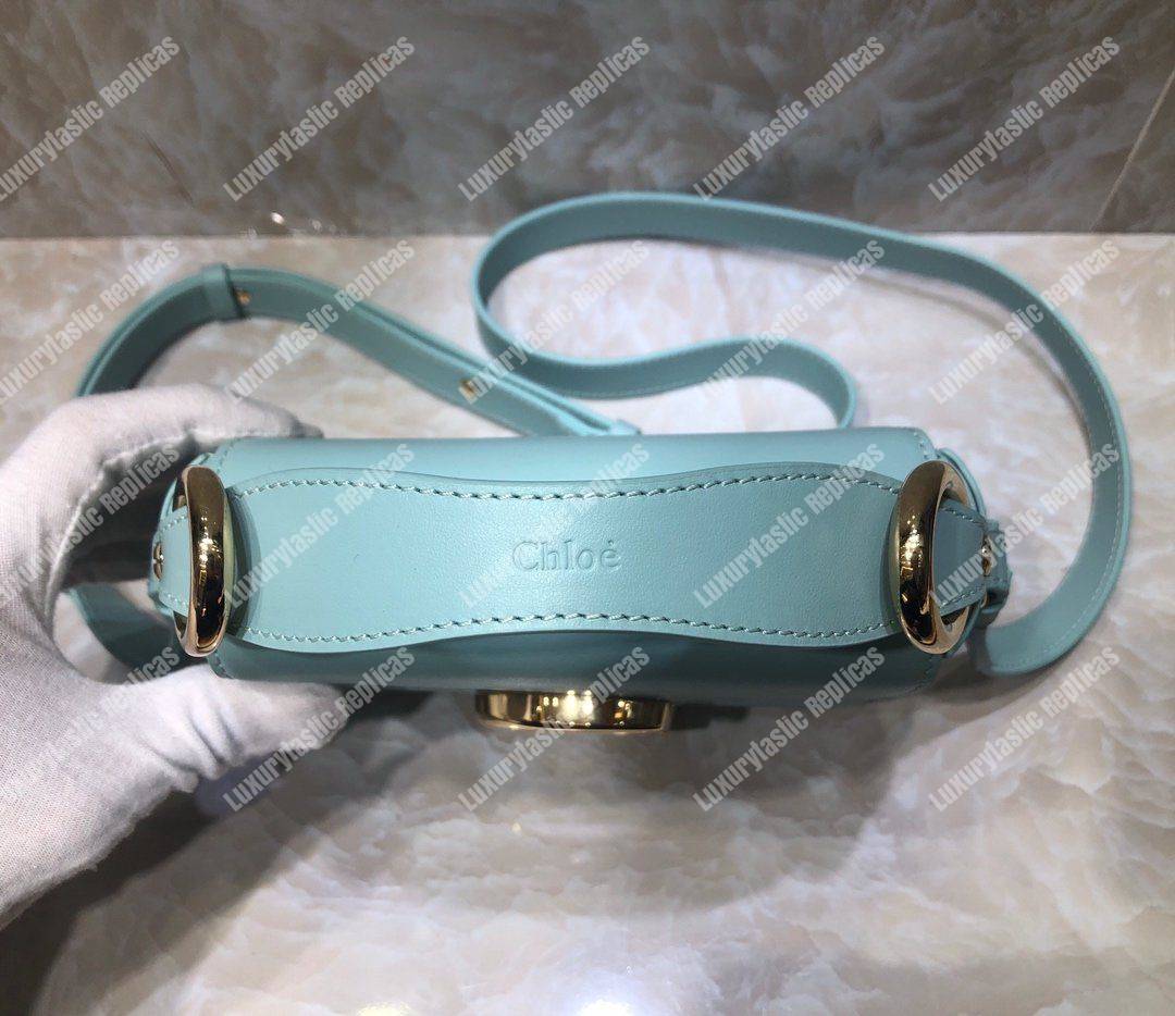 Chloe Mini Chloe C Bag In Shiny And Suede Calfskin Sky Blue